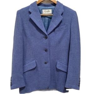 CYRILLIS Paris 100% wool fitted blazer blue size 8 C3 preppy academia